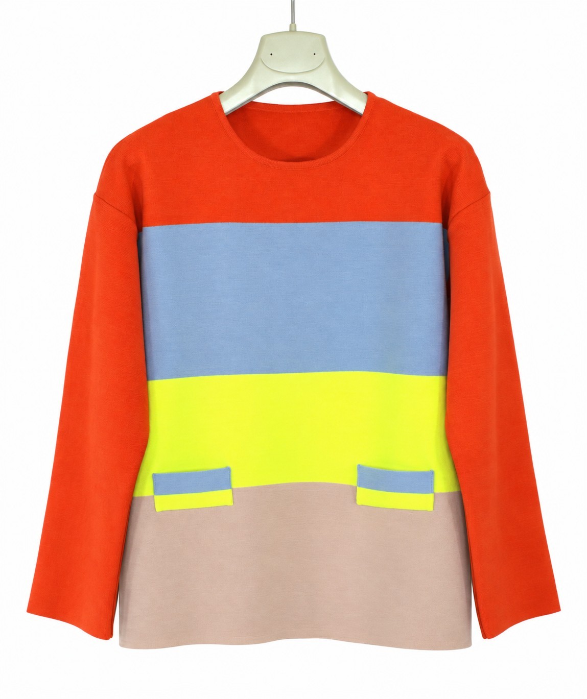 Pulover color block (Vermilion) din lână